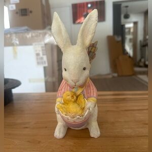 Bethany Lowe White and Pink Bunny with Chick Figurine painter bunny